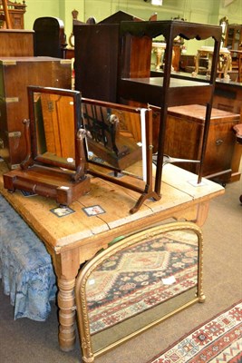 Lot 1212 - Mahogany converted square wash stand, Regency open book shelf with pedimented cornice, box...