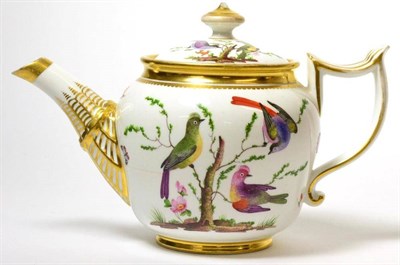 Lot 29 - A Bloor Derby Porcelain Teapot and Cover, circa 1835, of ovoid form, painted with birds in...