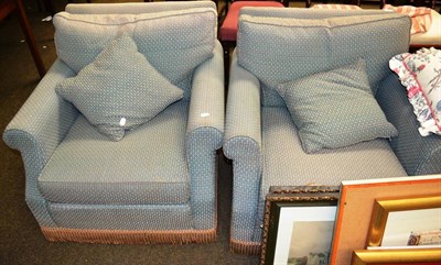 Lot 1283 - Pair of low square armchairs with squabs