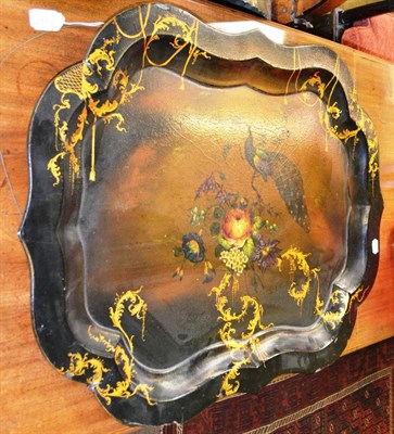 Lot 1347 - A 19th century papier mache tray with bird decoration