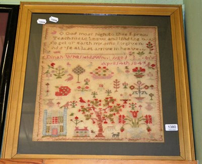 Lot 1380 - Framed sampler Dinah Whitfield, April 4th 1843