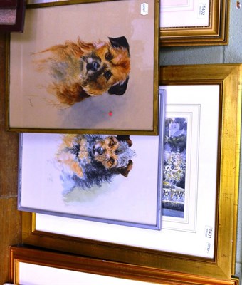 Lot 1401 - Framed watercolour of a Border Terrier signed D Wright 1959 and another, pair of watercolours...