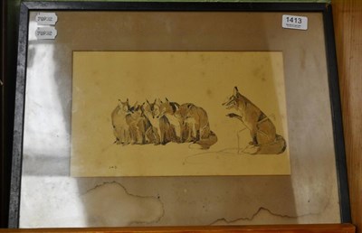 Lot 1413 - James Alfred Shepherd, Foxes - label verso 1906