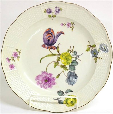 Lot 47 - A Set of Six Meissen Porcelain Dinner Plates, circa 1755, painted with flower sprays and...