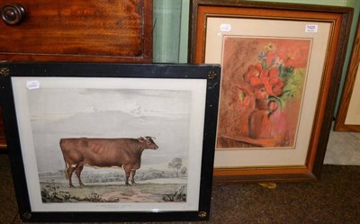 Lot 1429 - A framed engraving 'Mr Arbuthnot's Olivia' and framed pastel still of flowers, intialled MP (2)