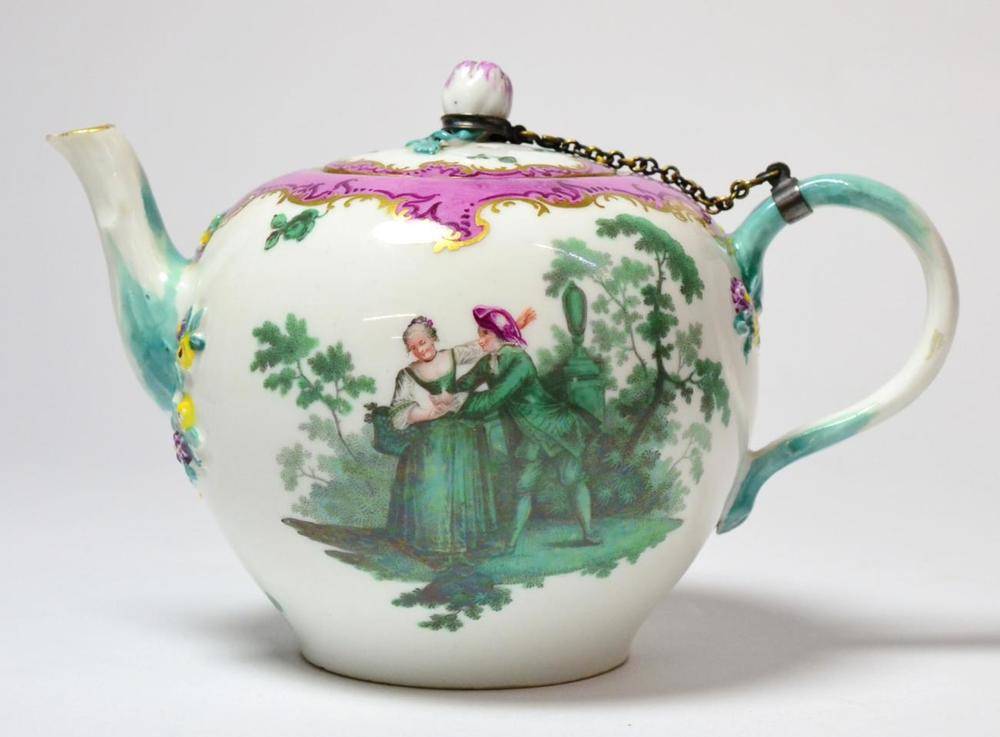 Lot 48 - An Academic Period Meissen Porcelain Teapot and Cover, circa 1765, of ovoid form, painted in...