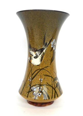 Lot 5 - 68 Christopher Dresser for Linthorpe Pottery: A Vase, shape No.68, painted with a bird in...