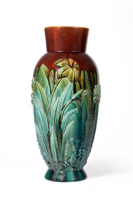 Lot 7 - 168 Christopher Dresser for Linthorpe Pottery: A Vase, shape No.168, moulded with iris,...