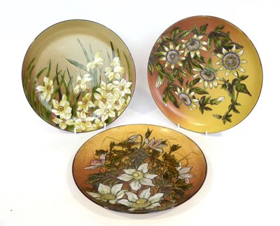 Lot 15 - 299 Three Linthorpe Pottery Chargers, shape No.299, by Emily Leary and Clara Pringle, each...