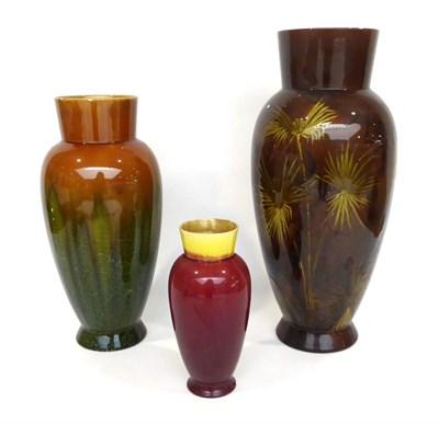 Lot 22 - 477 876 877  Three Linthorpe Pottery Vases, shape 477, painted by Rachel Smith with yellow...