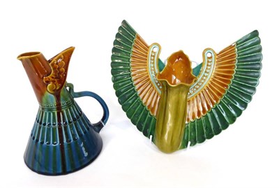 Lot 39 - 1709 2119 A Linthorpe Pottery Wall Pocket, modelled as outstretched wings, glazed in green, mustard