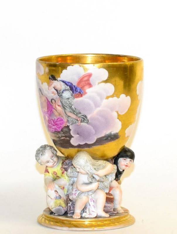 Lot 52 - A Berlin Porcelain Figural Goblet, 19th century, the ovoid bowl painted with gods and goddesses...