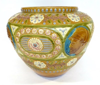 Lot 47 - 2018 A Linthorpe Pottery Jardiniere, shape No.2018, with moulded flower decoration, mustard,...