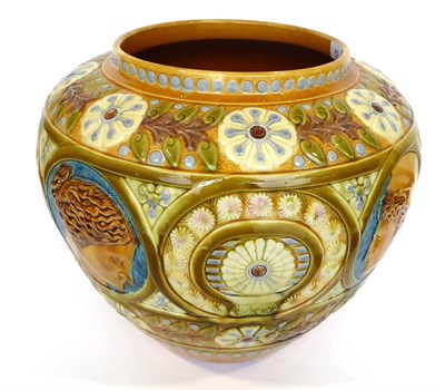 Lot 53 - 2277 A Linthorpe Pottery Jardiniere, shape No.2277, painted by Florence Minto, with moulded...