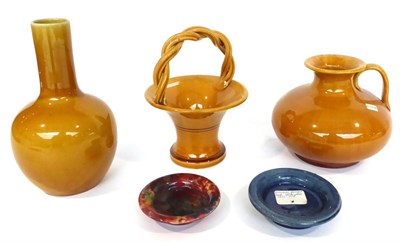 Lot 58 - A Dunmore Pottery Bottle Vase, mustard glaze, partial mark, 19cm; and Four Other Pieces (5)