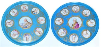 Lot 55 - A Matched Pair of Sèvres Style Porcelain Platters, 19th century, painted with bust portraits...