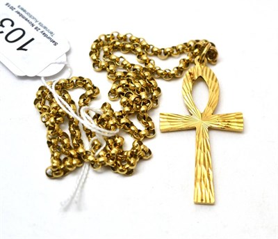 Lot 103 - A 9ct gold cross on chain