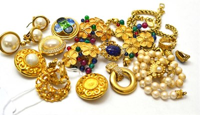 Lot 113 - Assorted costume jewellery by Christian Dior, Grosse, Fendi etc including odd earrings and...