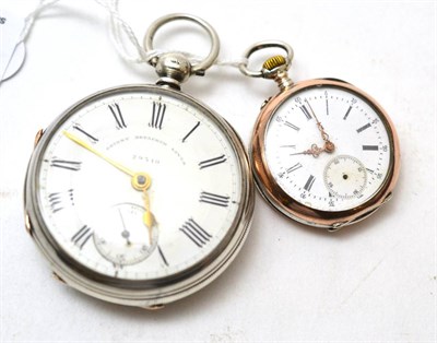 Lot 119 - A silver pocket watch and a fob watch, case stamped 0.800