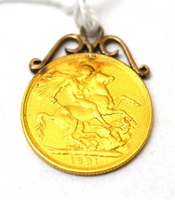 Lot 120 - An 1891 sovereign soldered to a pendant mount