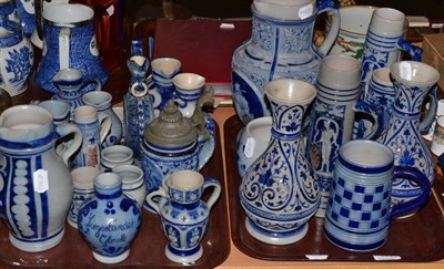 Lot 140 - Collection of salt glazed German stoneware including Mettlach, including various jugs, ewers...