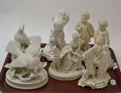 Lot 152 - Two pairs of Parian ware groups and three other Parian groups (7)