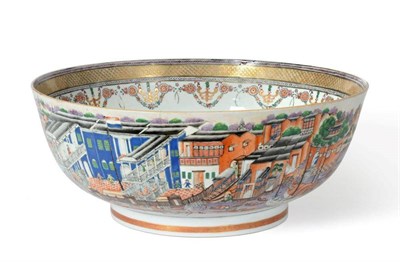 Lot 66 - A Chinese Porcelain  "Hong " Punch Bowl, circa 1790, painted in famille rose enamels with the...