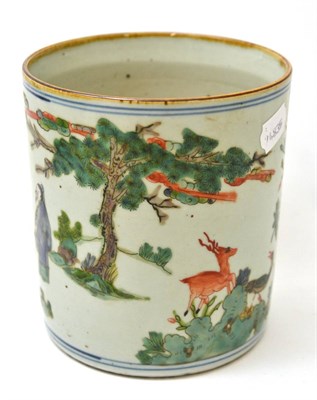 Lot 161 - A Chinese famille verte brush pot