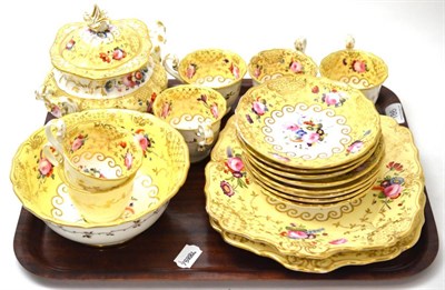 Lot 186 - 19th century yellow ground and florally decorated part tea service, pattern number 2/496