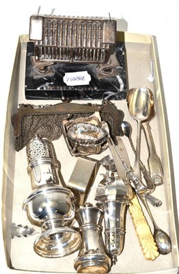 Lot 257 - Silver mesh purse, Spanish silver trinket box and various other items of silver and white metal