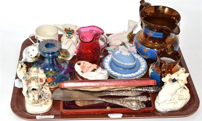 Lot 275 - Quantity of collectable ceramics and glassware, button hooks etc