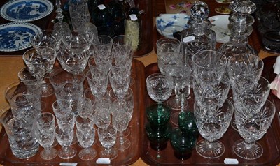 Lot 292 - Two trays of modern cut drinking glasses, port, champagne, sherry etc and decanters