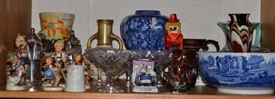 Lot 321 - Five Hummel pottery figures, Fairing, Victorian copper lustre, china, glassware, plated coffee pots