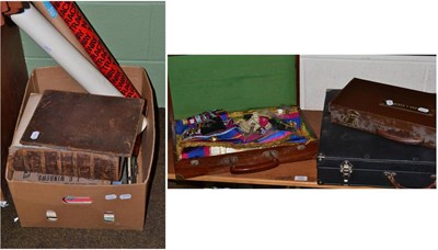 Lot 334 - Three cases containing a quantity of Masonic regalia including aprons, medals, gloves, silver apron