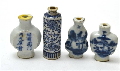 Lot 354 - Four Chinese blue and white snuff bottles