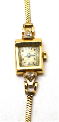 Lot 363 - A lady's 14ct gold and diamond set wristwatch, signed Croton, circa 1940, lever movement, case...