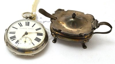 Lot 375 - A silver pocket watch marked for Chester, together with a silver mustard