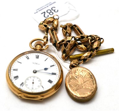 Lot 382 - A 9ct gold pocket watch signed Waltham and a watch chain with clasp stamped '9C'