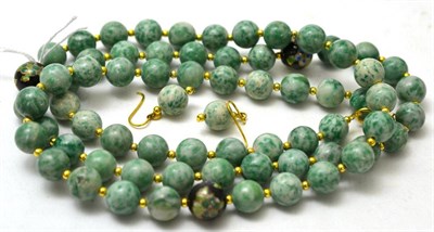 Lot 384 - A jade type necklace with cloisonné beads and ear pendants