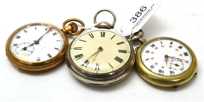 Lot 386 - A silver pocket watch, movement signed Turnbull, Stokesley and two other pocket watches