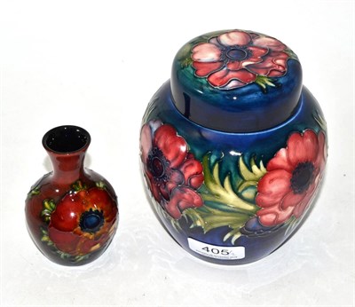 Lot 405 - A Moorcroft Flambe Anemone vase and an Anemone ginger jar