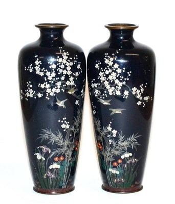 Lot 100 - A Pair of Japanese Cloisonné Enamel Baluster Vases, Meiji period, worked in silver wire and...