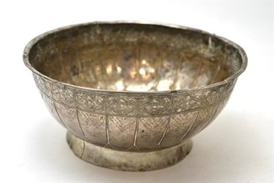 Lot 416 - A 19th century white metal bowl, possibly Indian or Ottoman silver, with twenty-three chased panels