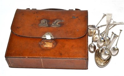 Lot 422 - Two sets of six silver coffee spoons, a sandwich box in leather case and two other spoons