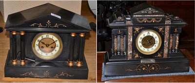 Lot 435 - Two Victorian black slate mantel clocks and keys