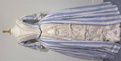 Lot 1013 - Elizabeth Emanuel 'Gothic' 18th century style dress, in blue and white striped silk, comprising...