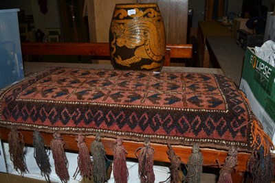 Lot 1031 - Afghan rug with kilim back (converted to a floor cushion) and an Oriental pottery garden seat (2)