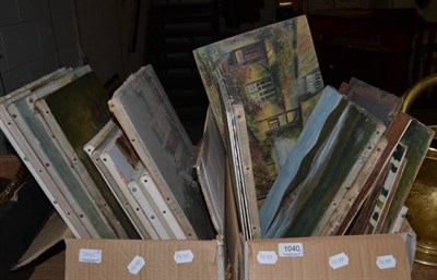 Lot 1040 - Two boxes of unframed paintings