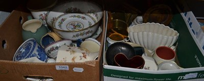 Lot 1042 - Five boxes of miscellaneous ceramics and glass including lustre ware, Coalport, blue and white, etc