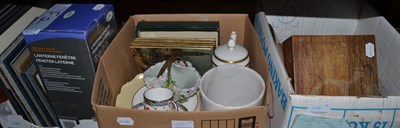 Lot 1051 - Four boxes of silver plate, ceramics, miscellaneous, including copper lustre jug, rosewood...